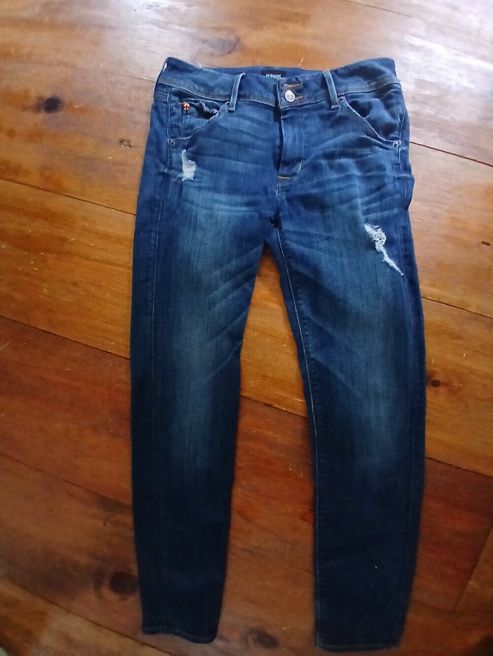 Hudson Collin Skinny Jeans Triangular Flap Pockets Distressed.  Size 28.